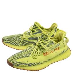Pre Owned Yeezy x Adidas Green/Blue Knit Fabric Boost 350 V2 Zebra Sneakers Size 47 1/3