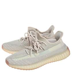 Pre Owned Yeezy x Adidas Pale Green Cotton Knit Boost 350 V2 Citrin Non Reflective Sneakers Size 42 2/3