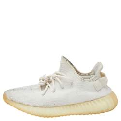 Pre Owned Yeezy x Adidas White Knit Fabric Boost 350 V2 Triple White Sneakers Size 42