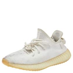 Pre Owned Yeezy x Adidas White Knit Fabric Boost 350 V2 Triple White Sneakers Size 42