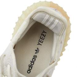 Pre Owned Yeezy x Adidas White Knit Fabric Boost 350 V2 Triple White Sneakers Size 42