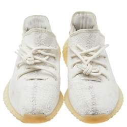 Pre Owned Yeezy x Adidas White Knit Fabric Boost 350 V2 Triple White Sneakers Size 42