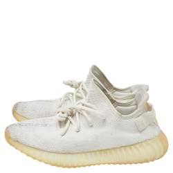 Pre Owned Yeezy x Adidas White Knit Fabric Boost 350 V2 Triple White Sneakers Size 42