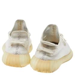 Pre Owned Yeezy x Adidas White Knit Fabric Boost 350 V2 Triple White Sneakers Size 42