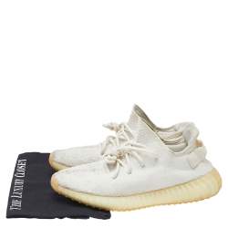 Pre Owned Yeezy x Adidas White Knit Fabric Boost 350 V2 Triple White Sneakers Size 42