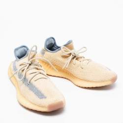 Pre Owned Yeezy x Adidas Cream/Grey Knit Fabric Boost 350 V2 Linen Sneakers Size 43 1/3