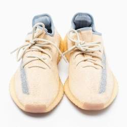Pre Owned Yeezy x Adidas Cream/Grey Knit Fabric Boost 350 V2 Linen Sneakers Size 43 1/3