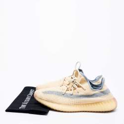 Pre Owned Yeezy x Adidas Cream/Grey Knit Fabric Boost 350 V2 Linen Sneakers Size 43 1/3