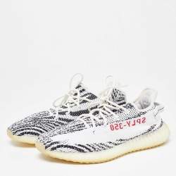 Yeezy x Adidas White/Black Knit Fabric Boost 350 V2 Zebra Sneakers Size 46 2/3