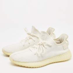 Adidas x Yeezy White Cotton Knit Fabric Boost 350 V2 Triple White Sneakers Size 43 1/3