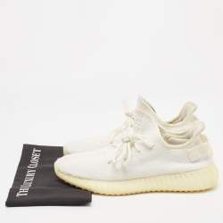 Adidas x Yeezy White Cotton Knit Fabric Boost 350 V2 Triple White Sneakers Size 43 1/3