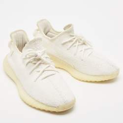 Adidas x Yeezy White Cotton Knit Fabric Boost 350 V2 Triple White Sneakers Size 43 1/3