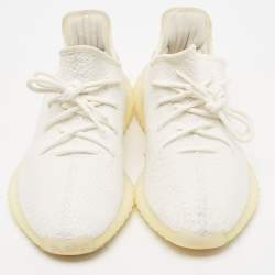 Adidas x Yeezy White Cotton Knit Fabric Boost 350 V2 Triple White Sneakers Size 43 1/3