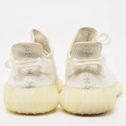 Adidas x Yeezy White Cotton Knit Fabric Boost 350 V2 Triple White Sneakers Size 43 1/3