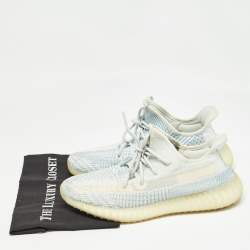 Yeezy x Adidas White/Green Knit Fabric Boost 350 V2 Cloud White Non Reflective Sneakers Size 44
