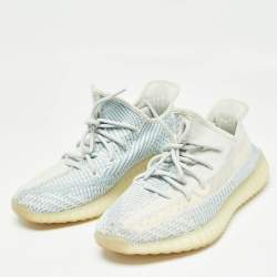 Yeezy x Adidas White/Green Knit Fabric Boost 350 V2 Cloud White Non Reflective Sneakers Size 44