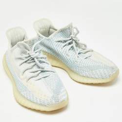 Yeezy x Adidas White/Green Knit Fabric Boost 350 V2 Cloud White Non Reflective Sneakers Size 44