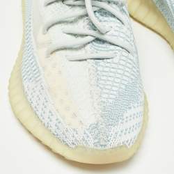 Yeezy x Adidas White/Green Knit Fabric Boost 350 V2 Cloud White Non Reflective Sneakers Size 44