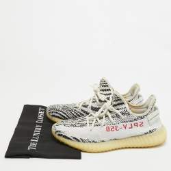 Yeezy x Adidas White/Black Knit Fabric Boost 350 V2 Zebra Sneakers Size 44