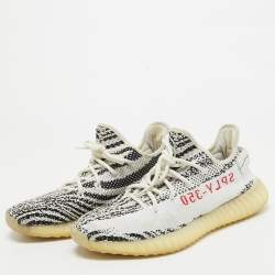 Yeezy x Adidas White/Black Knit Fabric Boost 350 V2 Zebra Sneakers Size 44