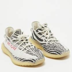 Yeezy x Adidas White/Black Knit Fabric Boost 350 V2 Zebra Sneakers Size 44