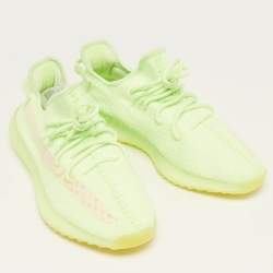 Pre Owned Yeezy x Adidas Neon Green Knit Fabric Boost 350 V2 Glow Sneakers Size 46