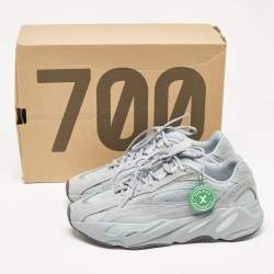 Pre Owned Yeezy x Adidas Blue Canvas and Suede Boost 700 V2 Hospital Blue Sneakers Size 42