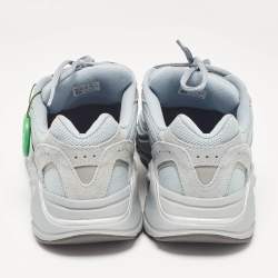 Pre Owned Yeezy x Adidas Blue Canvas and Suede Boost 700 V2 Hospital Blue Sneakers Size 42