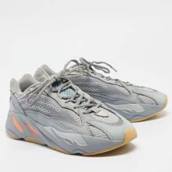 Pre Owned Yeezy x Adidas Grey/Blue Suede and Mesh Boost 700 V2 Inertia Sneakers Size 42 2/3