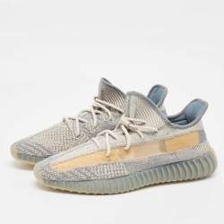 Pre Owned Yeezy x Adidas Grey/Beige Knit Fabric Boost 350 V2 Israfil Sneakers Size 49 1/3