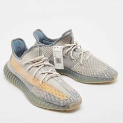 Pre Owned Yeezy x Adidas Grey/Beige Knit Fabric Boost 350 V2 Israfil Sneakers Size 49 1/3