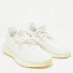 Pre Owned Yeezy x Adidas White Knit Fabric Boost 350 V2 Cream Sneakers Size 44
