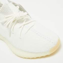 Pre Owned Yeezy x Adidas White Knit Fabric Boost 350 V2 Cream Sneakers Size 44