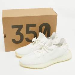 Pre Owned Yeezy x Adidas White Knit Fabric Boost 350 V2 Cream Sneakers Size 44