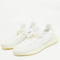 Pre Owned Yeezy x Adidas White Knit Fabric Boost 350 V2 Cream Sneakers Size 44