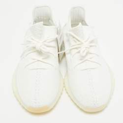 Pre Owned Yeezy x Adidas White Knit Fabric Boost 350 V2 Cream Sneakers Size 44