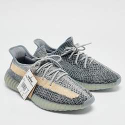 Pre Owned Yeezy x Adidas Multicolor Knit Fabric Boost 350 V2 Ash Blue Sneakers Size 46 2/3
