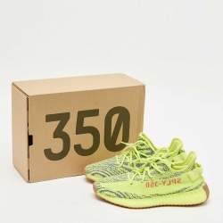 Pre Owned Yeezy x Adidas Neon Yellow Knit Fabric Boost 350 V2 Semi Frozen Yellow Sneakers Size 42 2/3