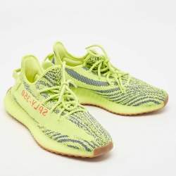 Pre Owned Yeezy x Adidas Neon Yellow Knit Fabric Boost 350 V2 Semi Frozen Yellow Sneakers Size 42 2/3