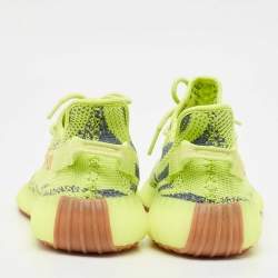 Pre Owned Yeezy x Adidas Neon Yellow Knit Fabric Boost 350 V2 Semi Frozen Yellow Sneakers Size 42 2/3