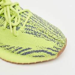 Pre Owned Yeezy x Adidas Neon Yellow Knit Fabric Boost 350 V2 Semi Frozen Yellow Sneakers Size 42 2/3