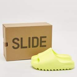 Pre Owned Yeezy x Adidas Neon Green Rubber Glow Green Slides Size 43