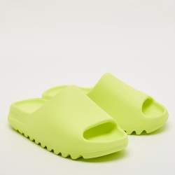 Pre Owned Yeezy x Adidas Neon Green Rubber Glow Green Slides Size 43