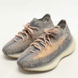 Pre Owned Yeezy x Adidas Grey/Beige Knit Fabric Boost 380 "Mist" Low Top Sneakers Size 38