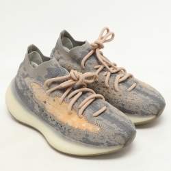 Pre Owned Yeezy x Adidas Grey/Beige Knit Fabric Boost 380 "Mist" Low Top Sneakers Size 38