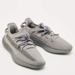 Pre Owned Yeezy x Adidas Grey Knit Fabric Boost 350 V2 Steel Grey Sneakers Size 42 2/3