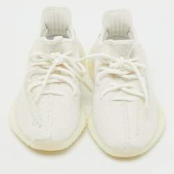 مملوكة مسبقًا Yeezy x Adidas White Knit Fabric Boost 350 V2 Bone Sneakers Size 38 2/3