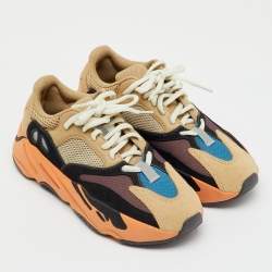 Pre Owned Yeezy x Adidas Multicolor Mesh, Leather and Suede Boost 700 Enflame Amber Sneakers Size 37 1/3