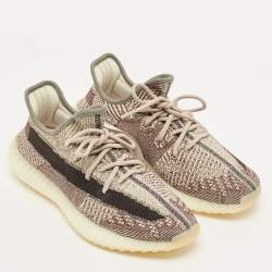 Pre Owned Yeezy x Adidas Boost 350 V2 Zyon Size 42.5 Beige/Brown Knit Fabric Low Top Sneakers