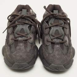 Pre Owned Yeezy x Adidas 500 Utility Black Size 42 2/3 Black Mesh and Suede Low Top Sneakers